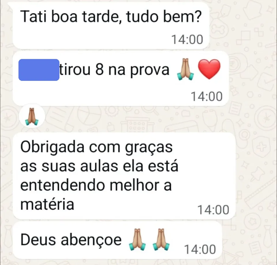 Mãe conta que a filha tirou 8 na prova e está entendendo melhor a matéria